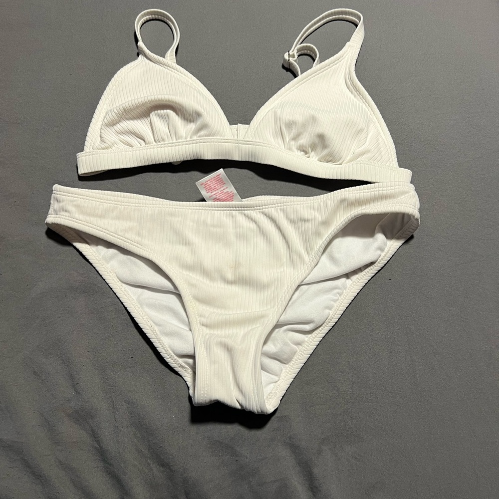 White Ribbed Bikini Set